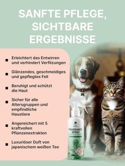 Aroma-Spray-Balsam für Katzen & Hunde | Leave-in Hundeshampoo & Katzenshampoo mit pflegendem Balsam-Effekt | Hundeshampoo Langhaar für Entwirrtes, Glänzendes Fell | Rose Duft, 200 ml