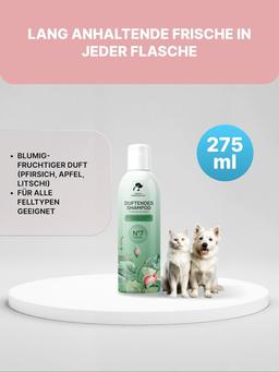 Shampoing pour Chien et Chat-275 ML | Shampoing pour Chien Peau Sensible pH 5.5 | Shampoing Chien Poils Longs et Shampoing pour Chat pour Pelage Brillant et Soyeux | Parfum de Roses