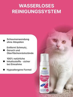 Foam shampoo for cats, gentle cleaning, no rinsing, for all cats