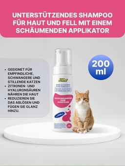 Foam shampoo for cats, gentle cleaning, no rinsing, for all cats