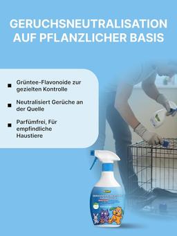 Deodorising & Disinfectant Spray with Green Tea Extract, Odour Remover for Dogs, Cats & Small Animals, Safe for Licking, 400 ml