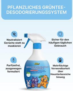 Deodorising & Disinfectant Spray with Green Tea Extract, Odour Remover for Dogs, Cats & Small Animals, Safe for Licking, 400 ml