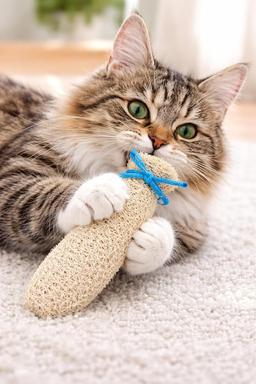 Juguete para gatos con matatabi y luffa – Juguete dental natural, juguete antimasticar para gatos y gatitos, alivio del estrés, interactivo, algodón