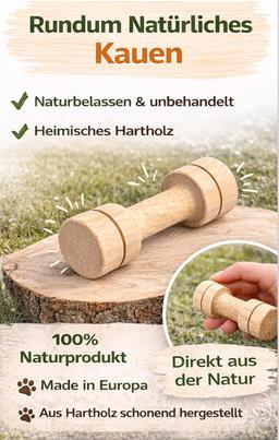 Dog Training Toy Wooden Dumbbell SS 11 cm - Anti-Chew Toy for Dogs, Natural Wood, Behavior Training, Stress Relief, Robust, for Small Dogs