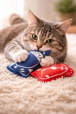 Katzen Spielzeug mit Matatabi 2er Set – Knisternde Kissen für selbstständiges Spielen – Fördert Entspannung & Aktivität – 10×6,5 cm