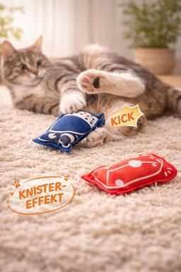 Katzen Spielzeug mit Matatabi 2er Set – Knisternde Kissen für selbstständiges Spielen – Fördert Entspannung & Aktivität – 10×6,5 cm