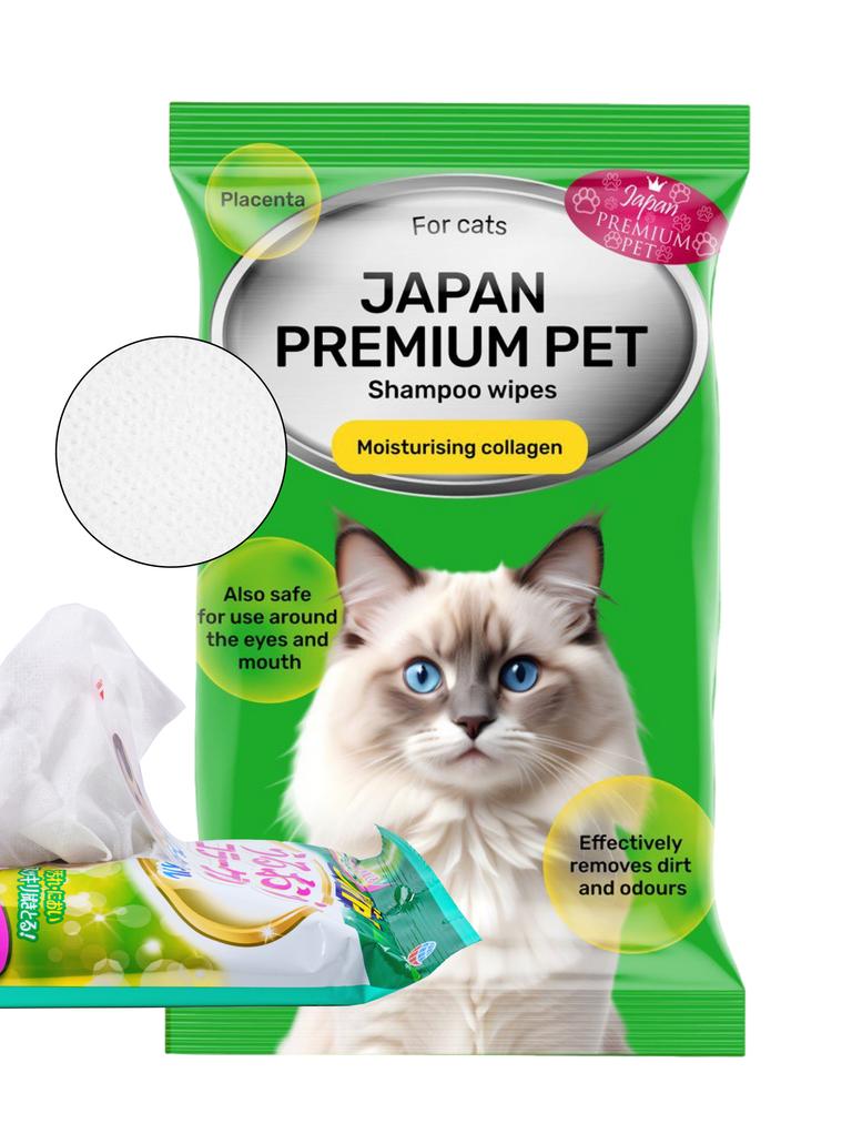 Shampoo-Tücher zum schnellen Baden ohne Wasser mit Kollagen und Plazenta für Katzen, 25 St.