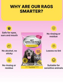 Wet wipes for basic mouth, ears and eyes care for dogs and cats, 90 pcs. 6
