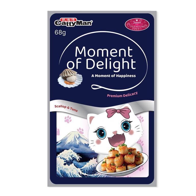 Japan Premium Pet Katzen Nassfutter „Moment des Glücks“ – Thunfisch & Jakobsmuschel mit Bonito, Premium Katzenfutter im Beutel, für sterilisierte Katzen, leicht verdaulich, 68 g