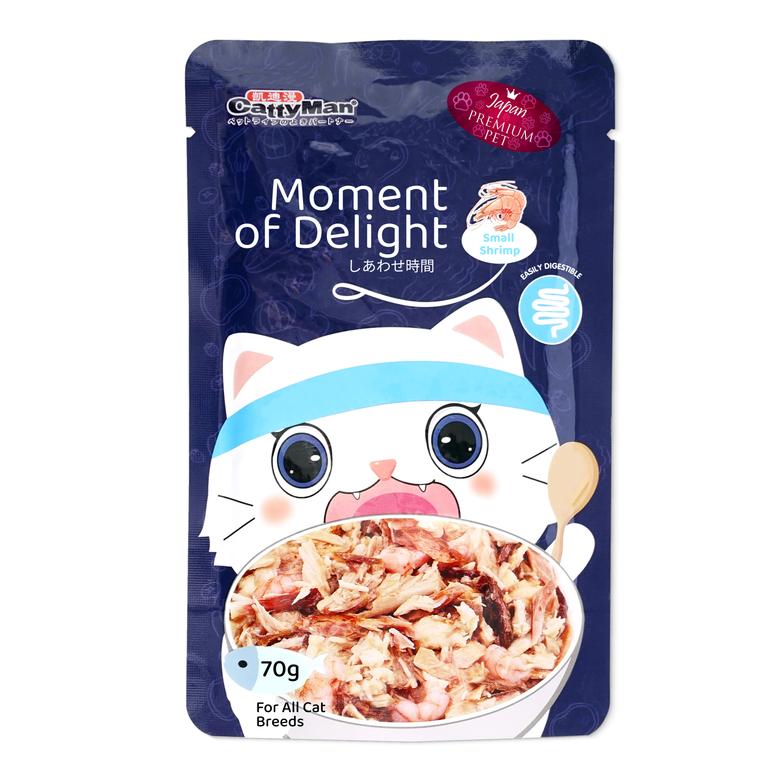 Japan Premium Pet Nassfutter für Katzen „Moment des Glücks“ mit Garnelen & Bonito Thunfisch, Verdauung unterstützen, getreidefrei, saftig, Premium 70 g