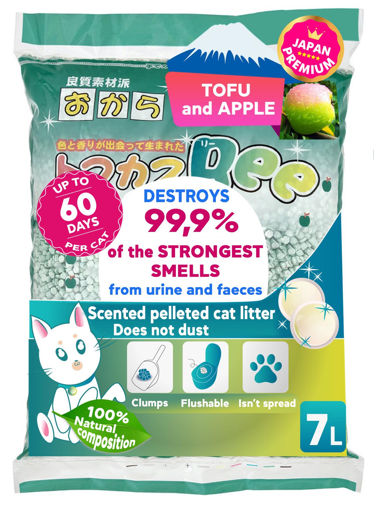 Lettiera per gatti con tofu e mela naturale, 7 L