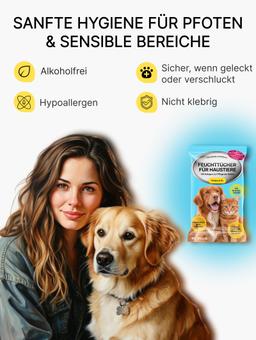 Nasstücher für Basispflege für Pfoten und Bereich unter dem Schwanz von Hunden und Katzen. 90 St. 2