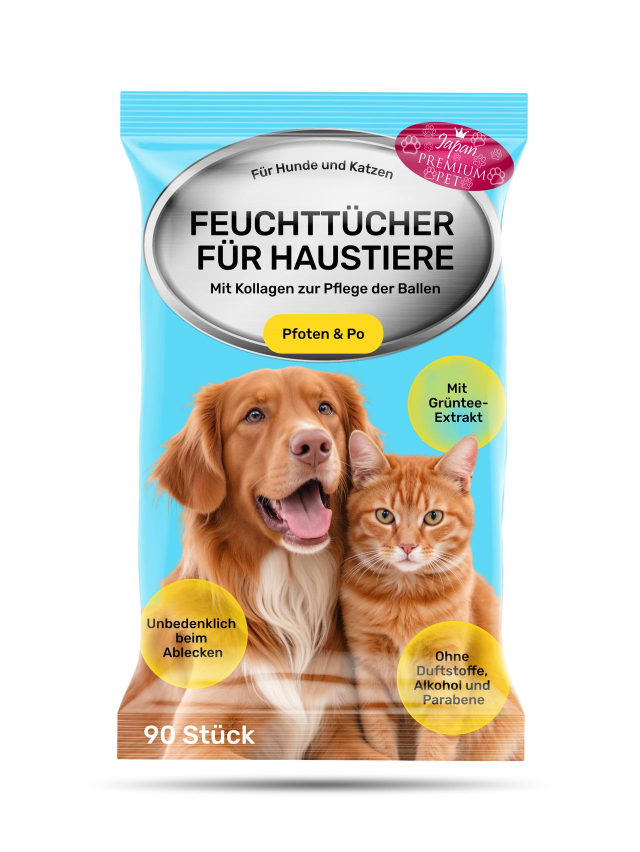 Nasstücher für Basispflege für Pfoten und Bereich unter dem Schwanz von Hunden und Katzen. 90 St.