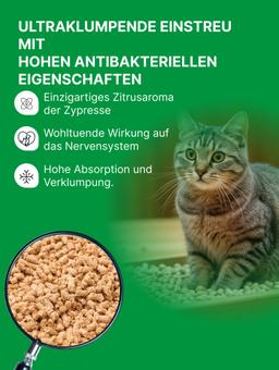 Cypress (der Duft eines Bergwaldes) Pelletierte Katzenstreu, verklumpt und spült in die Toilette. 7L 5