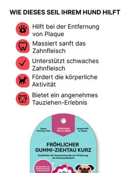 Dehnbare Leine für Hunde aus Naturlatex und Baumwolle mit zusätzlicher Funktion zum Zähneputzen. Kurz 4