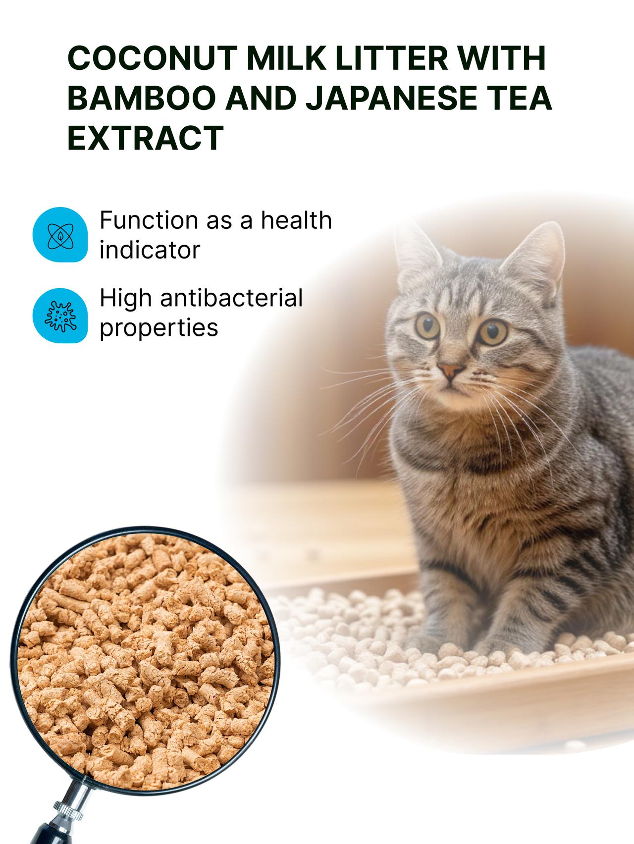Arena para Gatos Leche de Coco con Extracto de Bambú – Arena Aglomerante Natural, Baja Emisión de Polvo, Control de Olores, 6 L