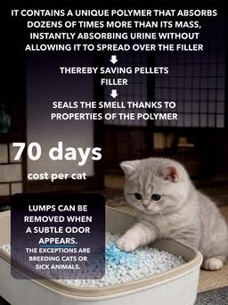 Cellulose-polymer cat litter with a blue indicator, hypoallergenic, antibacterial, clumps and flushes into the toilet, 7 liters / flushable filler 5