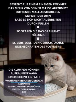 Zellulose-Polymer-Katzenstreu mit blauem Indikator, hypoallergen, antibakteriell, klumpt und spült in die Toilette. 7L / spülbarer Füllstoff 8