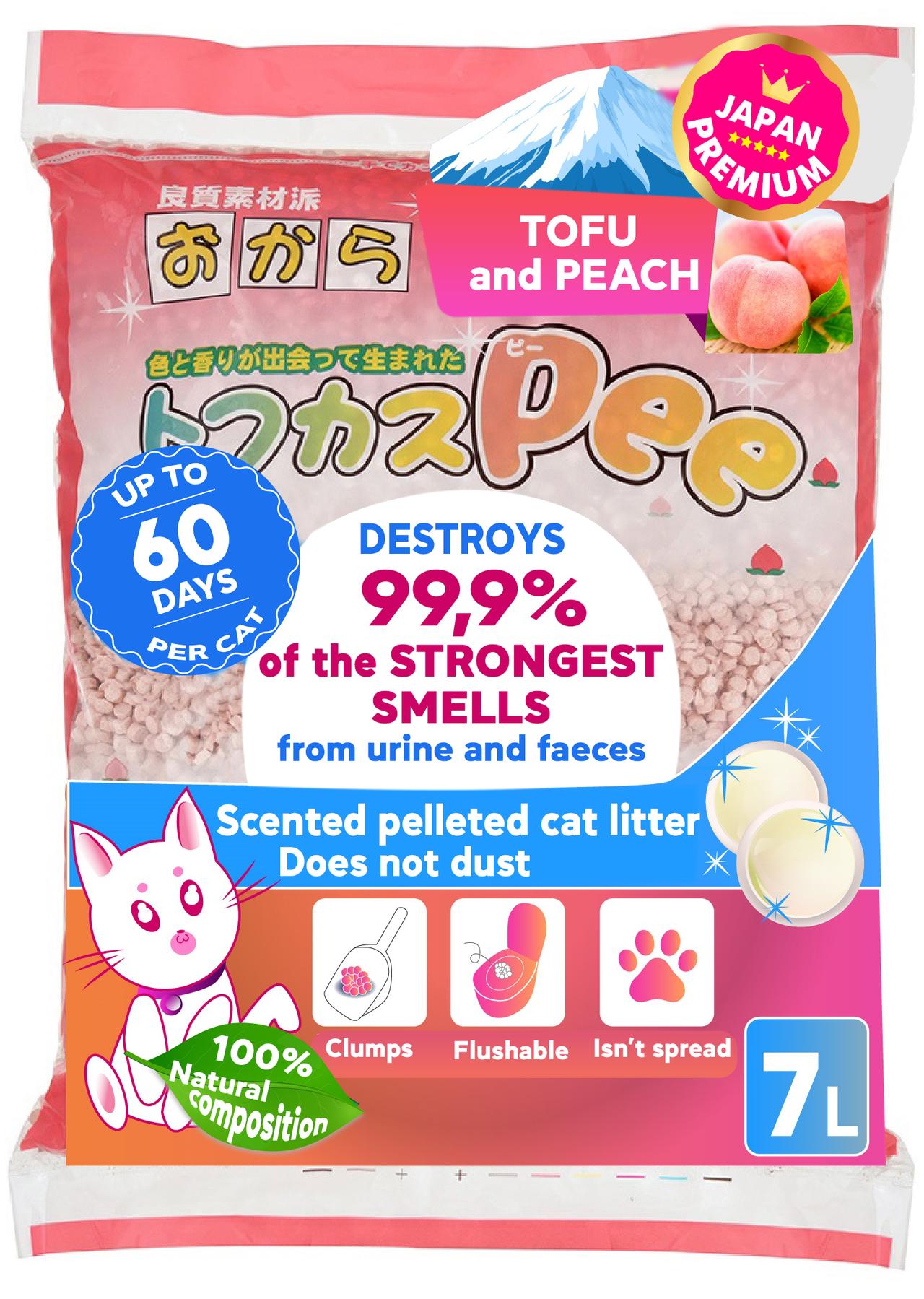 Arena para gatos de tofu con melocotón natural, 7 l