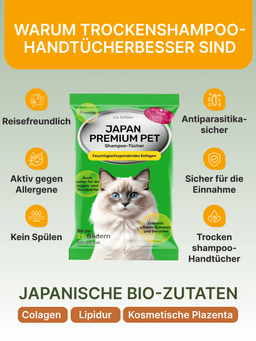 Shampoo-Tücher zum schnellen Baden ohne Wasser mit Kollagen und Plazenta für Katzen, 25 St. 8