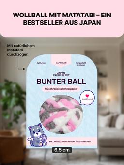 Wollknäuel mit raschelnden Bändern und einem Knäuel im Inneren. Mit Matatabi. Rosa 2