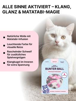 Wollknäuel mit raschelnden Bändern und einem Knäuel im Inneren. Mit Matatabi. Rosa 4