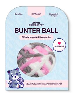Wollknäuel mit raschelnden Bändern und einem Knäuel im Inneren. Mit Matatabi. Rosa 1