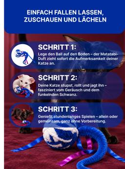 Wollknäuel mit raschelndem Schwanz und einem Knäuel im Inneren. Mit Matatabi. Blau 3