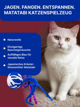 Wollknäuel mit raschelndem Schwanz und einem Knäuel im Inneren. Mit Matatabi. Blau 7