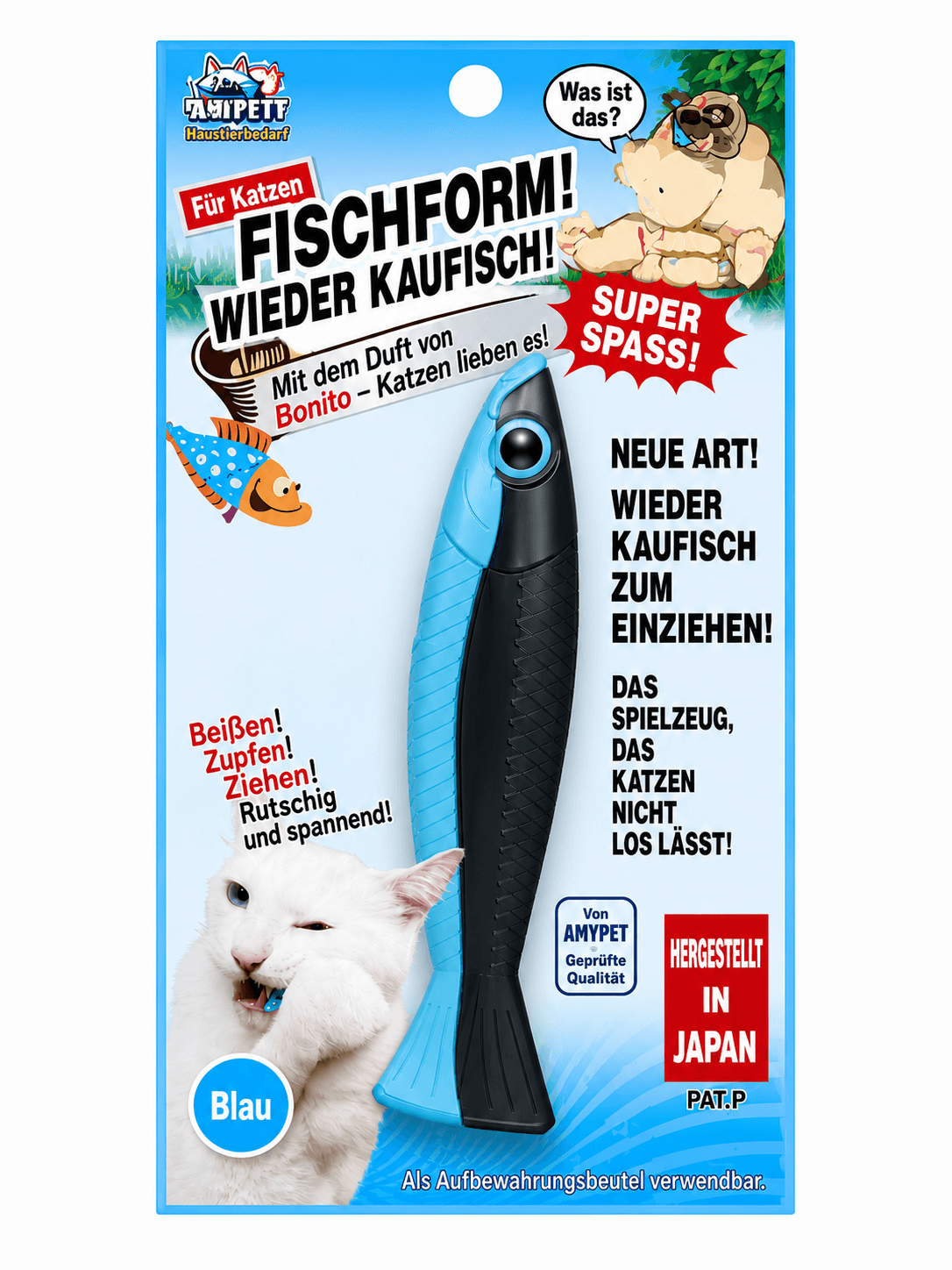 Katzenspielzeug Plastikfisch mit Matatabi, blau