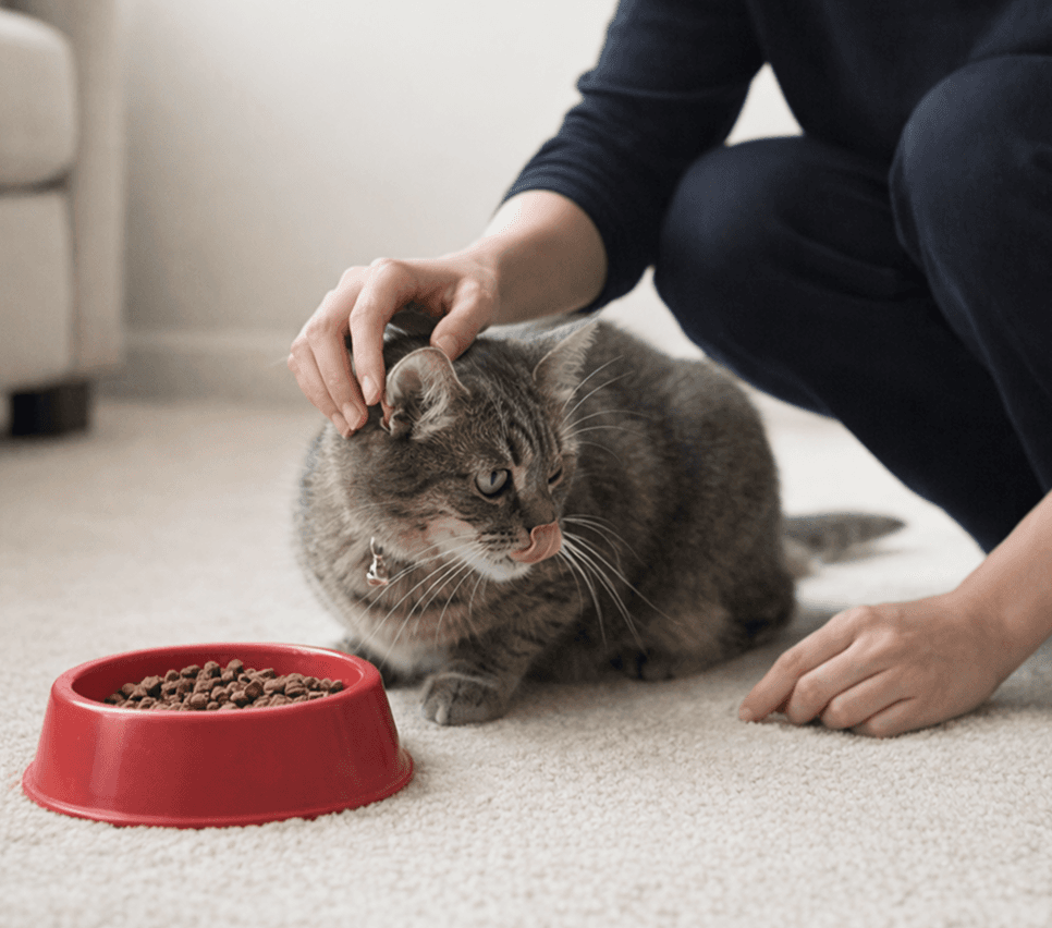 Cat being fed
