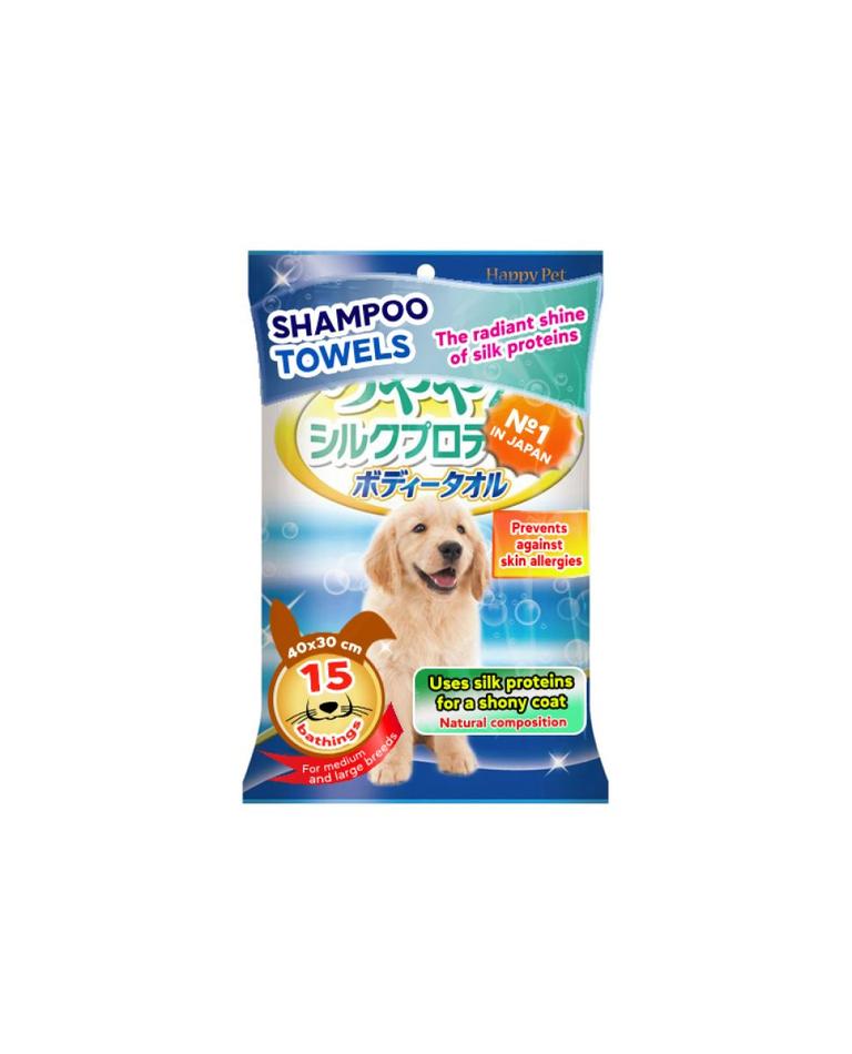 Shampoo-Tücher zum schnellen Baden ohne Wasser mit der Hautallergie-Präventionsfunktion trockener Dermatitis vorzubeugen. Mit Seidenprotein und Honigextrakt.. Für große Hunde. 15 St.