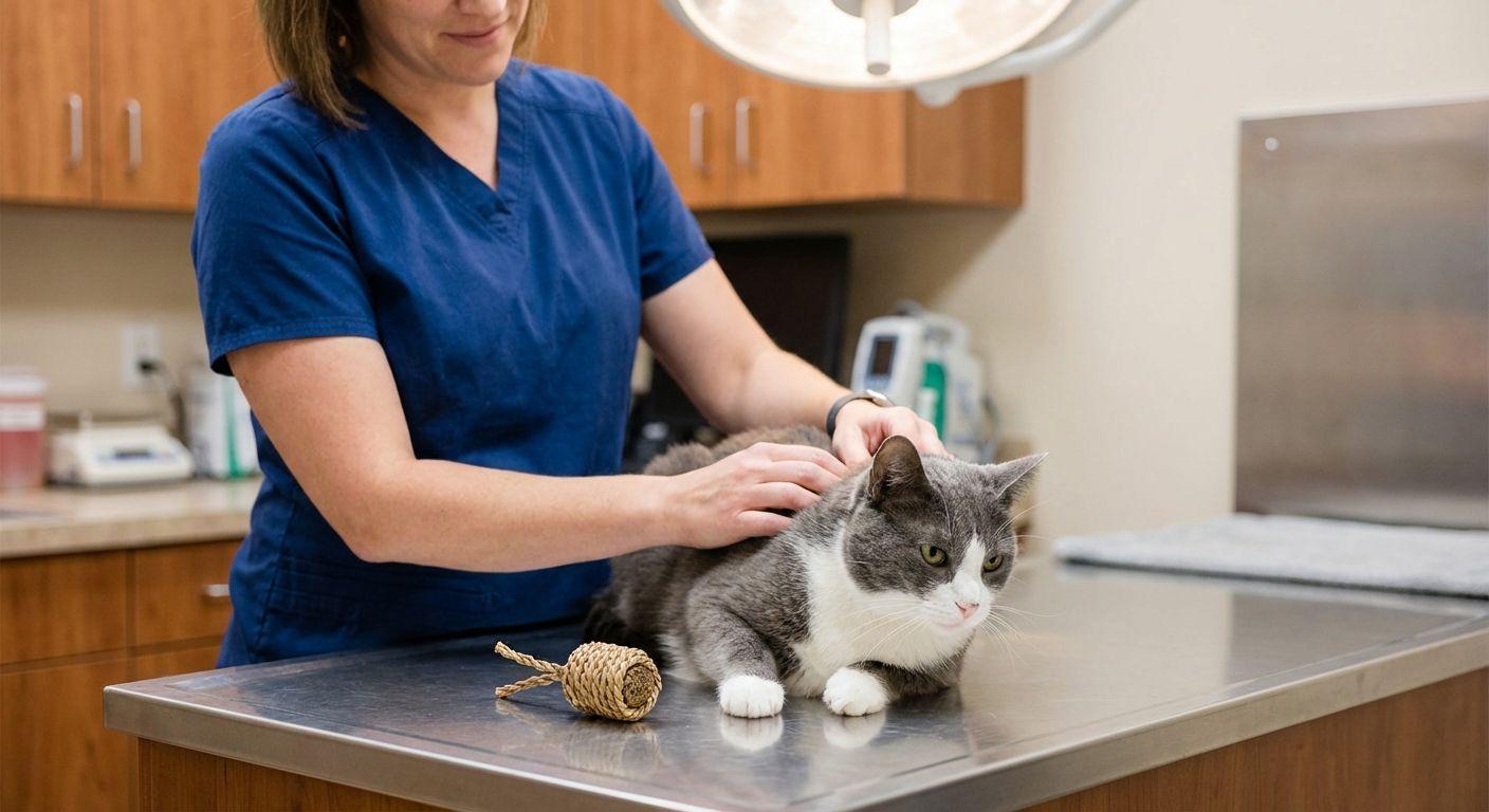 Cat at vet with Matatabi toy