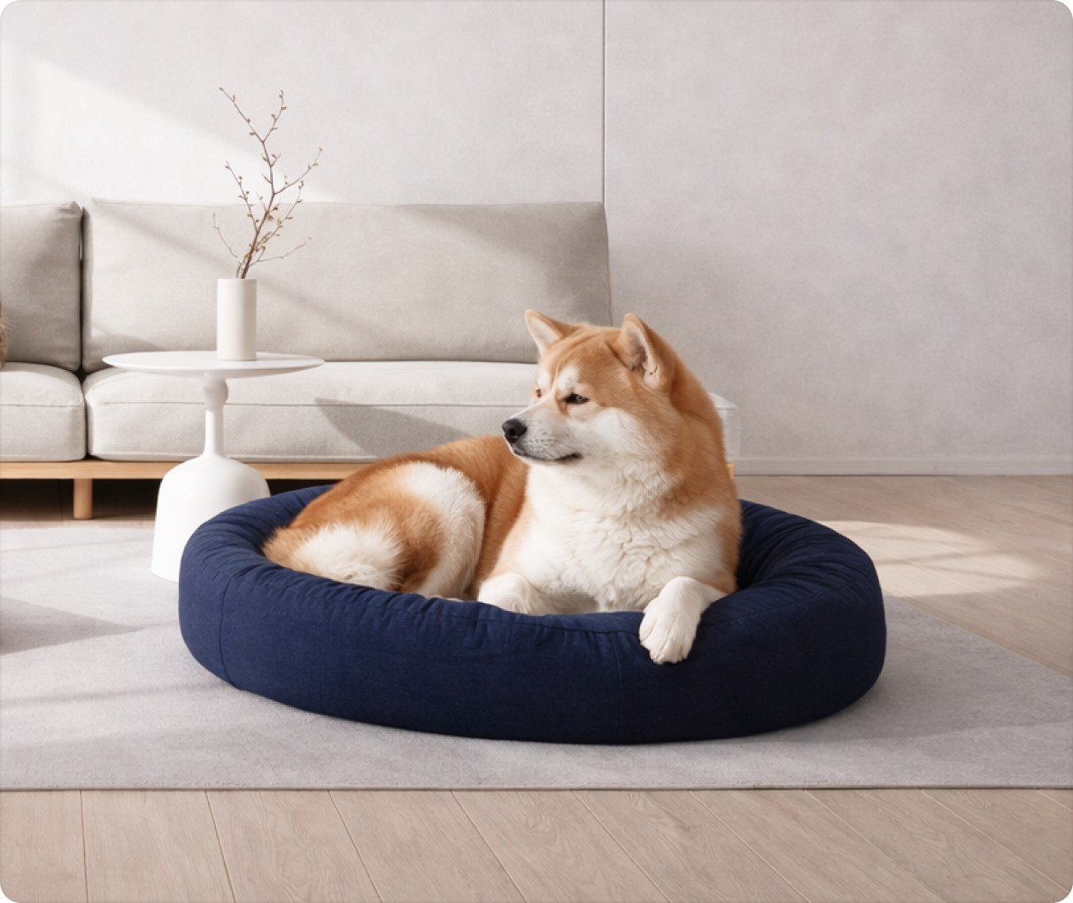 Shiba Inu in a pet bed