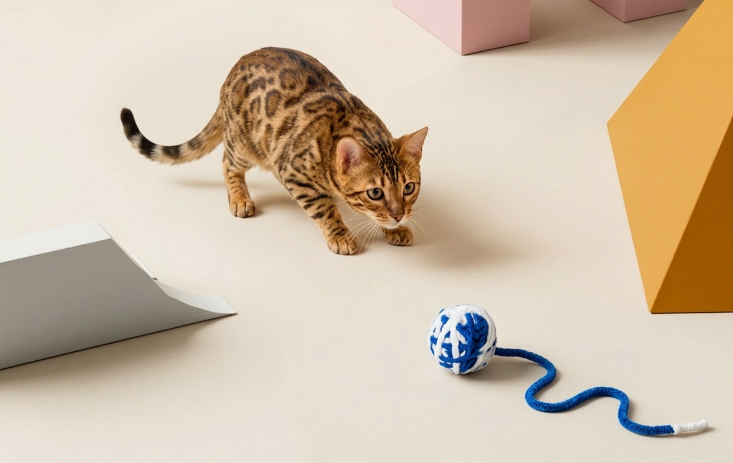 Gato de Bengala con juguetes