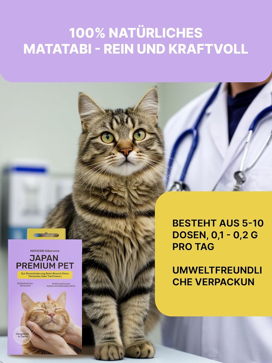 Relaxants & Anxiety Relief for Cats | Matatabi Powder a Natural Cat Stress Relief During Doctor or Hairdresser Visits I Immune System Booster & Alternative to Catnip I 100% Pure Silvervine