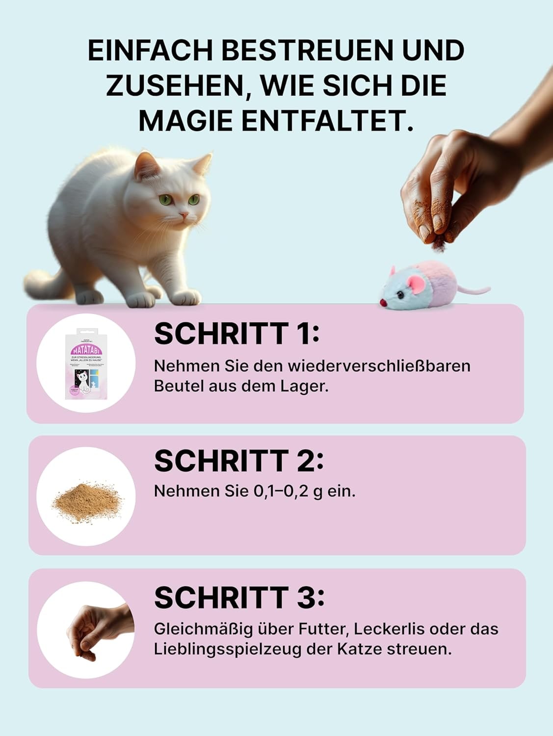 Matatabi Pulver für Katzen | Natürliches Stressmittel für Entspannte Katzen, Wenn sie Allein Sind | Alternative zu Katzenminze Pulver | Fördert Wohlbefinden & Ruhe | Alternative zu Katzenminze-Sticks