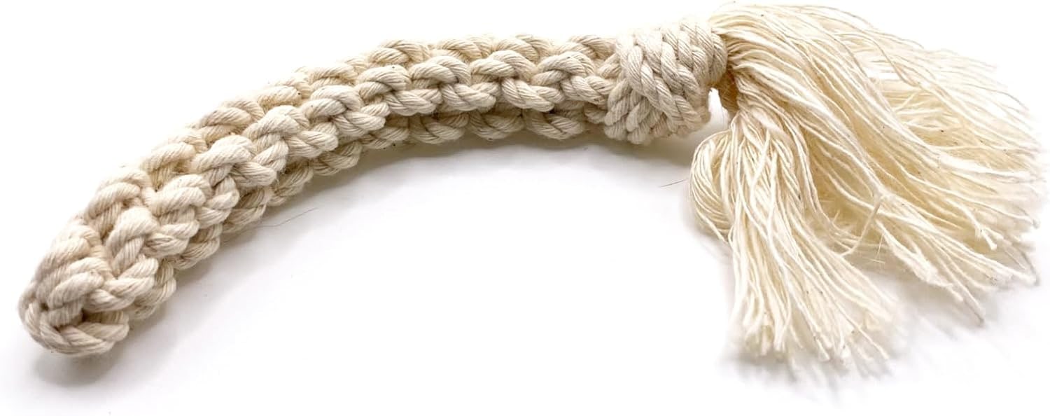 Juguete para perros, cuerda trenzada de dos hileras para cepillarse los dientes de algodón natural sin colorantes. (S)