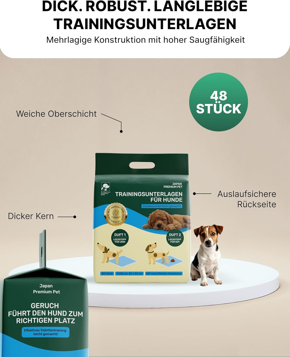 Hundetoilette Trainingspads | Hochsaugfähige Pipi Matten für Hunde | 2-Polymer-Technologie | Geruchsneutralisierend & Rutschfest Welpen Unterlagen | Antibakteriell Puppy Pads | 48Stk
