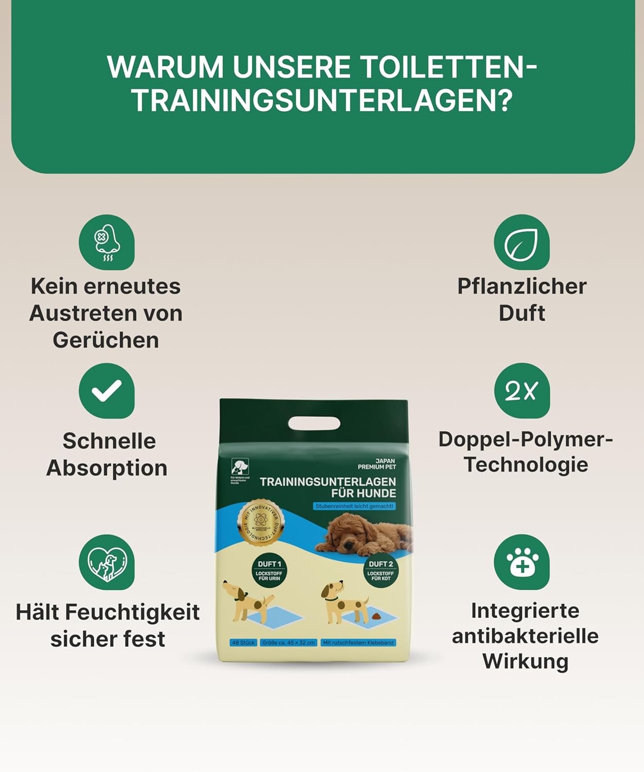Hundetoilette Trainingspads | Hochsaugfähige Pipi Matten für Hunde | 2-Polymer-Technologie | Geruchsneutralisierend & Rutschfest Welpen Unterlagen | Antibakteriell Puppy Pads | 48Stk