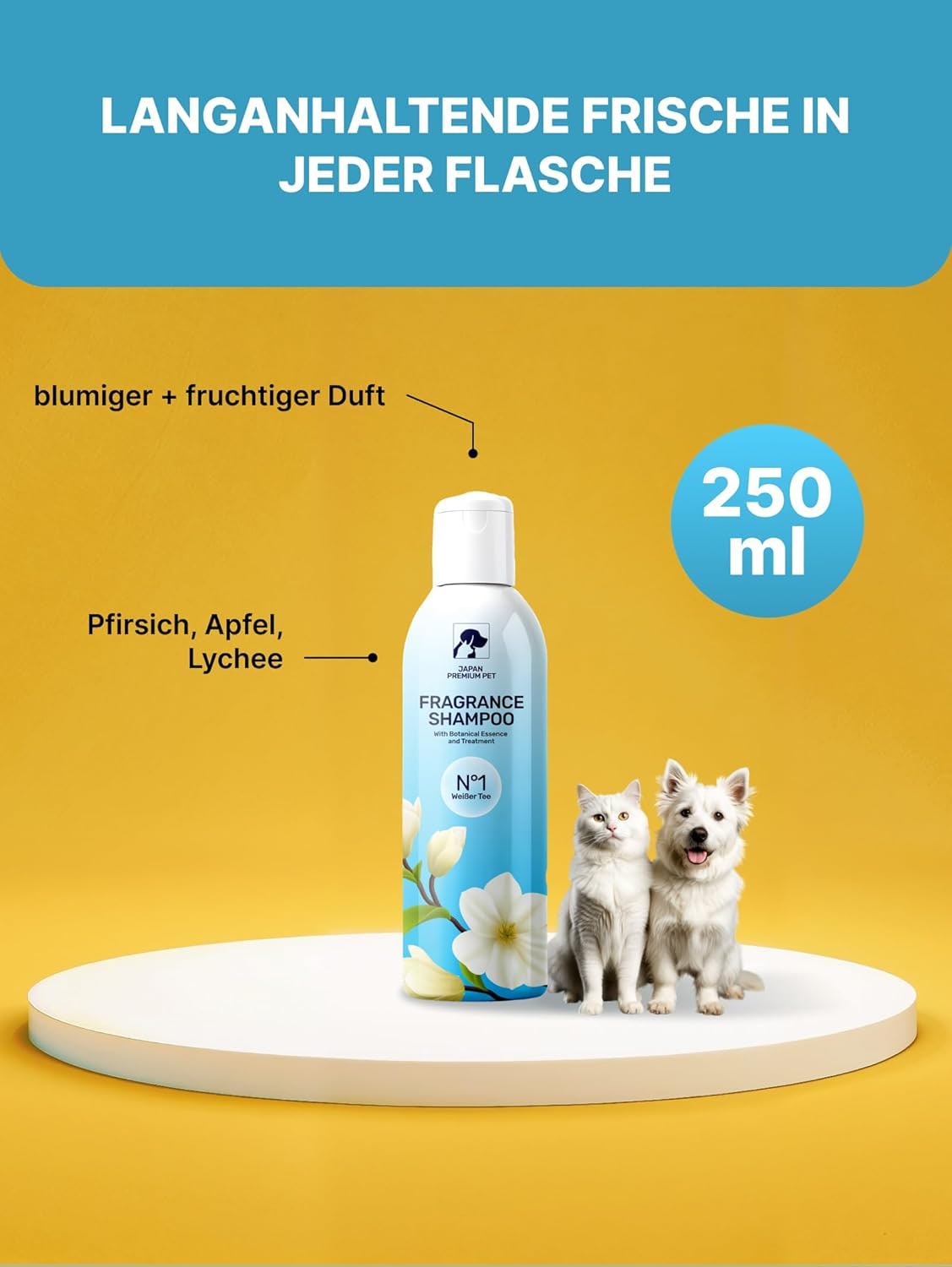 Aromatic Cat & Dog Shampoo with Floral-Fruity Aroma | Dog & Cat Shampoo with Reduced Acidity of pH 5.5 | Suitable for Puppies and Kittens as well | For Shiny Long-Hair | 250 ml