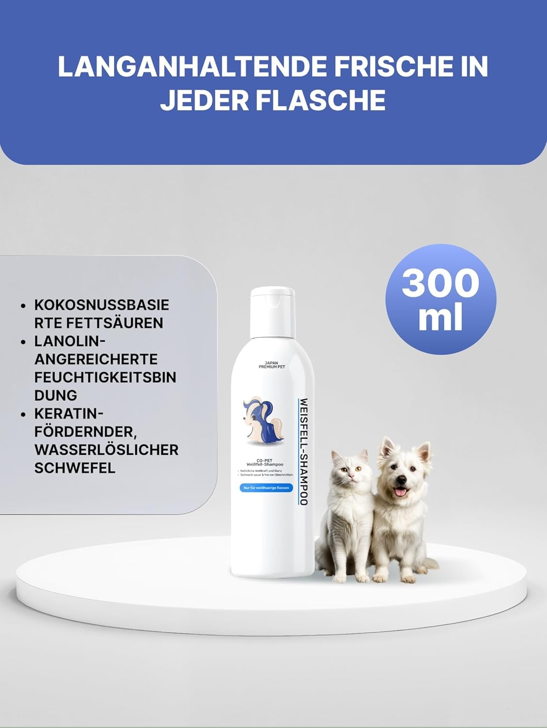 Gentle Whitening Shampoo for White Fur in Cats & Dogs - 300ml - Mild Care for Sensitive Skin