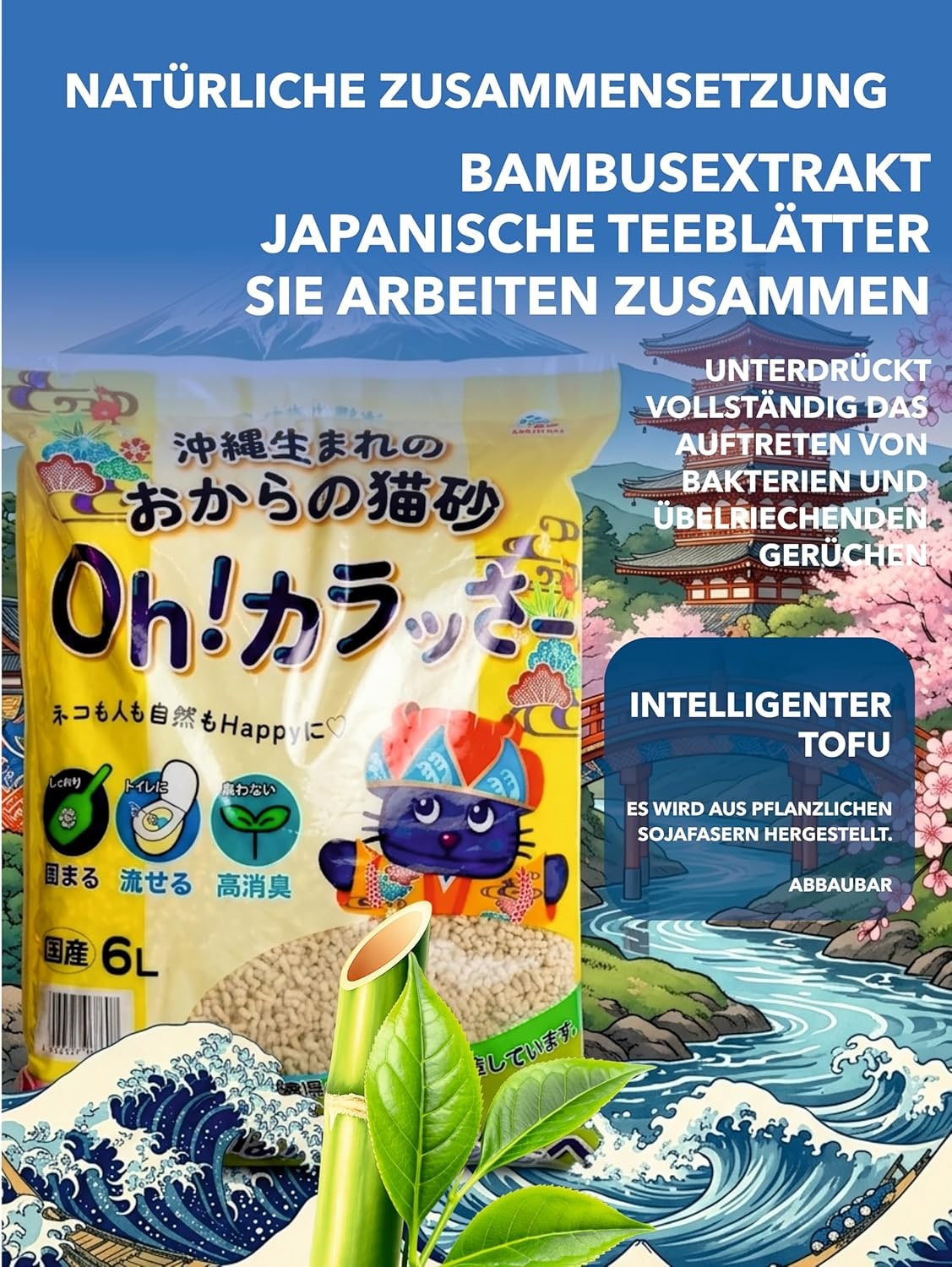 Tofu based Flushable Clumping Cat Litter I Antibacterial Tofu Cat Litter | Odour-Inhibiting & Dust Free | Absorbs 9 Times Its Weight | Better than Recycled Paper Based Products | 6 L
