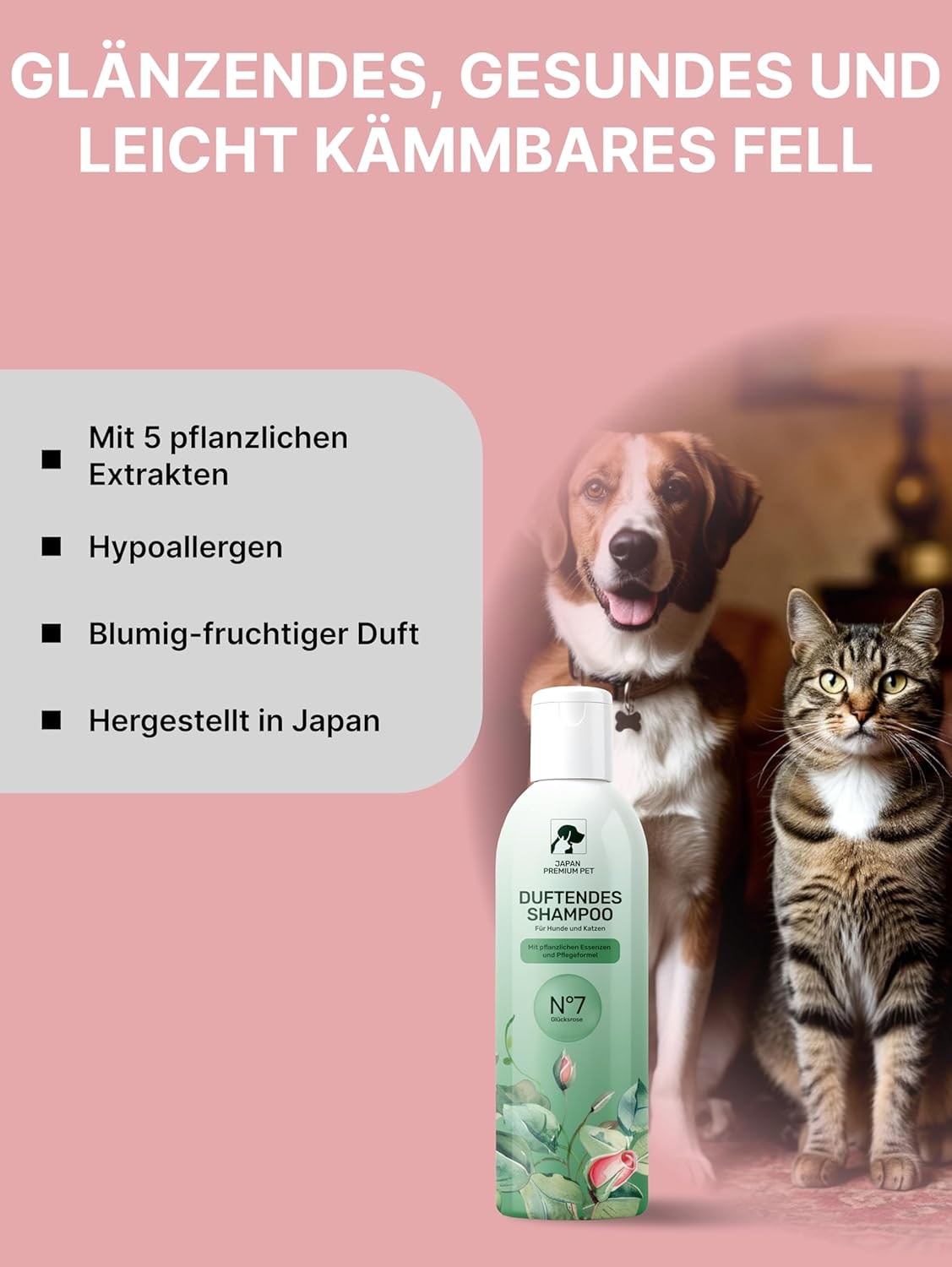 Aromatic Cat & Dog Shampoo with Rose Aroma | Dog & Cat Shampoo with Reduced Acidity pH 5.5 | Suitable for Puppies & Kittens | For Shiny Long Hair | 275 ml
