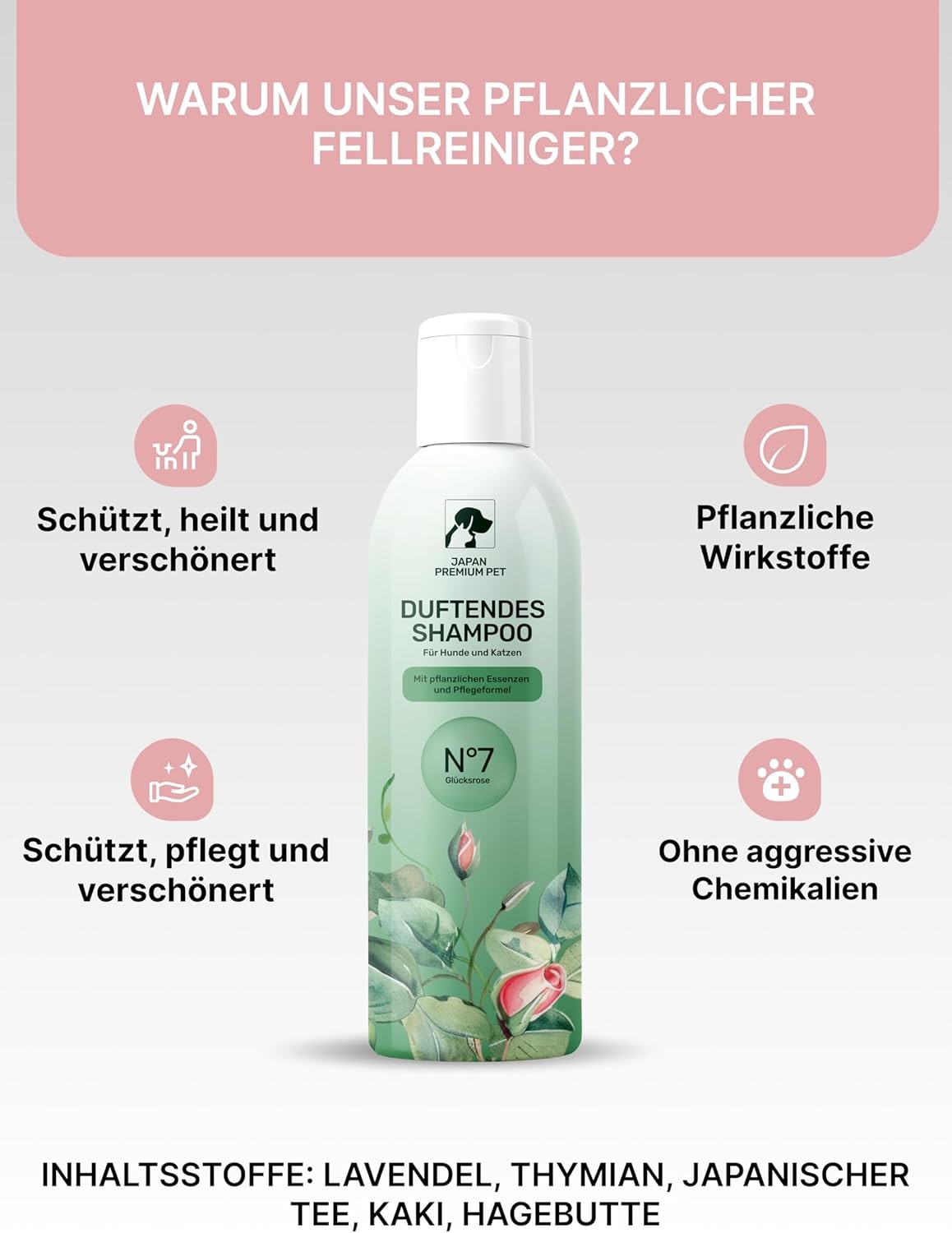 Aromatic Cat & Dog Shampoo with Rose Aroma | Dog & Cat Shampoo with Reduced Acidity pH 5.5 | Suitable for Puppies & Kittens | For Shiny Long Hair | 275 ml