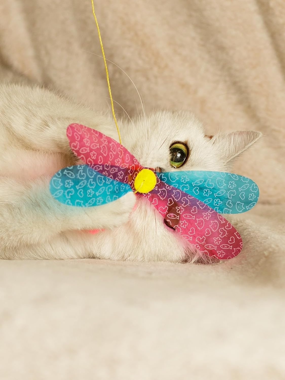 Cat Toy | Interactive Cat Fishing Rod | Teaser Angel with Dragonfly | Unpredictable Movement | For Cats