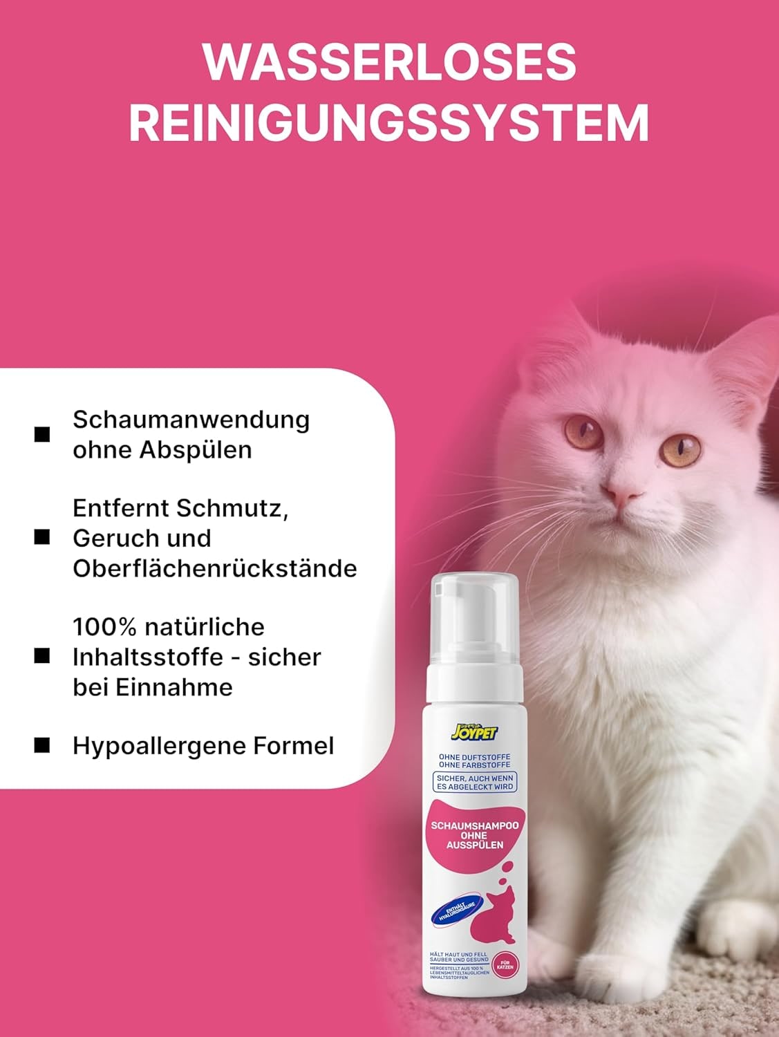 Schaumshampoo für Katzen,Sanfte Reinigung, Kein Abspülen, Für alle Katzen