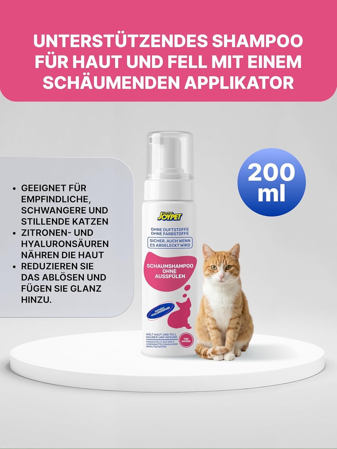 Schaumshampoo für Katzen,Sanfte Reinigung, Kein Abspülen, Für alle Katzen