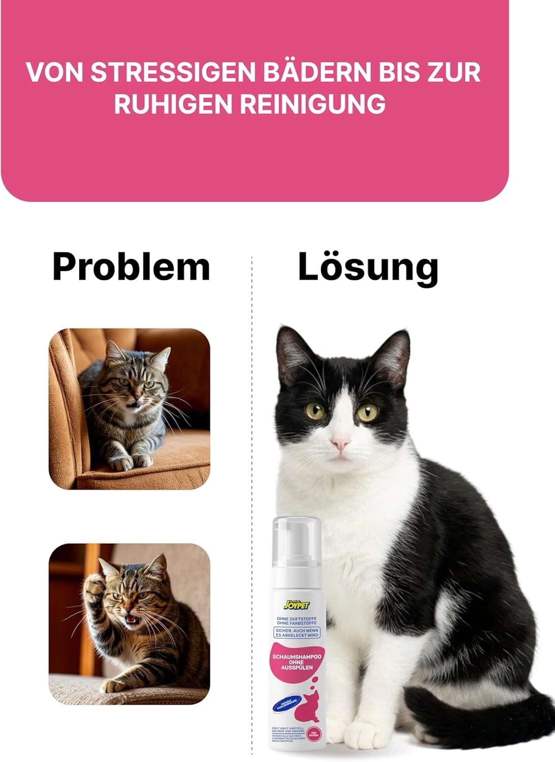 Schaumshampoo für Katzen,Sanfte Reinigung, Kein Abspülen, Für alle Katzen