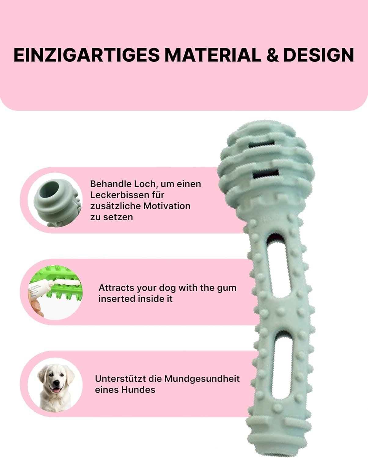 Dumbbell Shaped Dog Gum Massage Teeth Cleaning Toy (Pink)